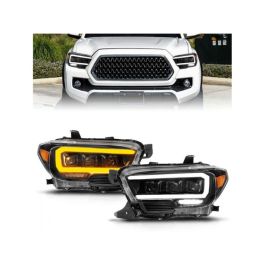 ANZO 16-22 Toyota Tacoma LED Projector Headlights w/ Light Bar Sequential Black Housing w/Initiation - 111563