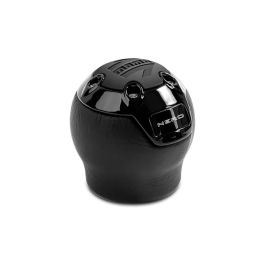 Momo Nero Shift Knob - Black Leather, Black Chrome Insert, with Reverse Lockout - NERBK1-R
