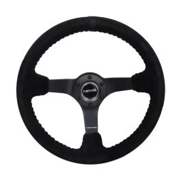NRG Reinforced Steering Wheel (350mm / 3in. Deep) Blk Suede/Blk Bball Stitch w/5mm Matte Black Spoke - RST-036MB-S-BK