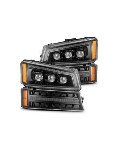 NOVA-Series Projector Headlights with LED Bumper Lights - Alpha-Black Chevrolet Silverado 2003-2006