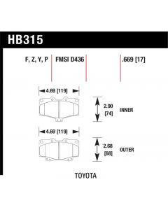 Hawk Performance Disc Brake Pad Toyota Front- HB315F.669